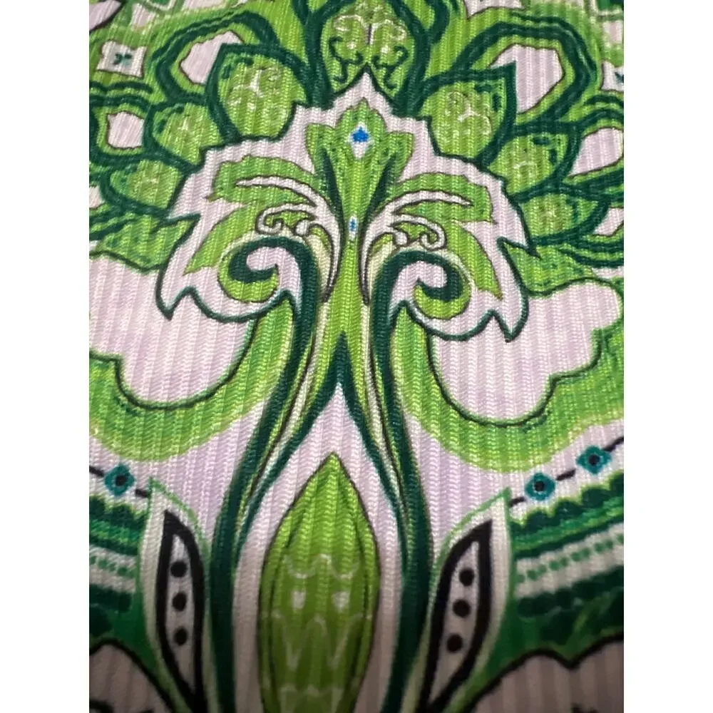 Green Paisley Ribbed V-neck Cutout Back Tankini Top NWT Size L (Runs Small)